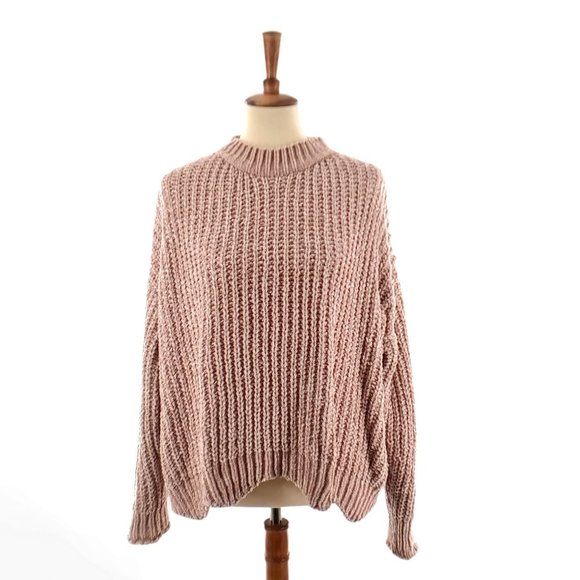 Pomp & Circumstance Oversized Crochet Sweater Peach‎ Cable Knit Soft Warm S/M - Picture 2 of 8
